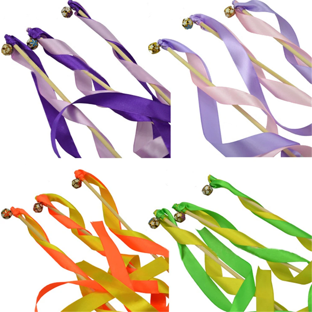 

20Pcs Twirling Streamers Wedding Favor Ribbon Sticks/Wands With Bells Choose Colors