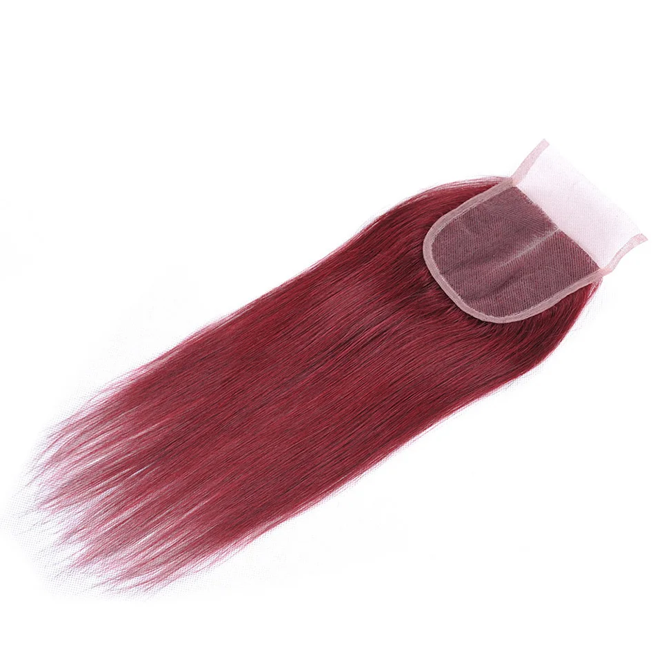 Bold Red 99J средняя часть закрытия прямые бордовые бразильские волосы плетение 4*4 закрытие Lisse 10-18 Сияющая Звезда не Реми натуральные волосы
