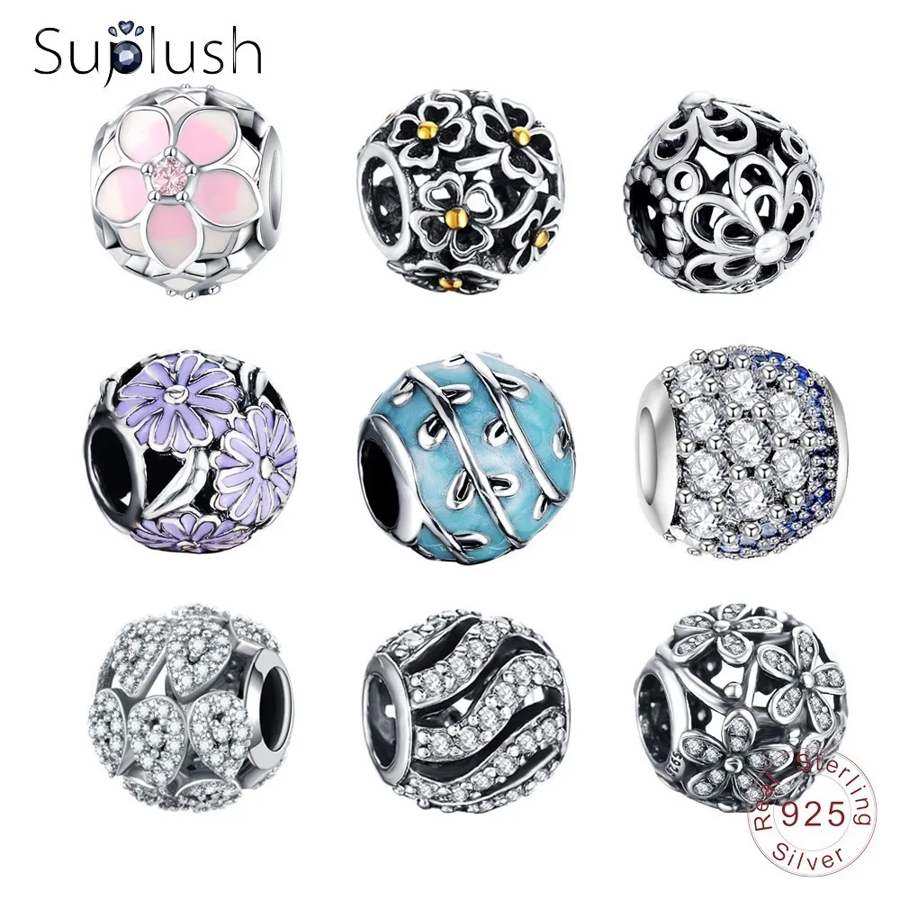 

Suplush Real 925 Sterling Silver Charms Beads Fit Original Pandora Charms DIY Bracelets Silver Jewelry Gifts for Women