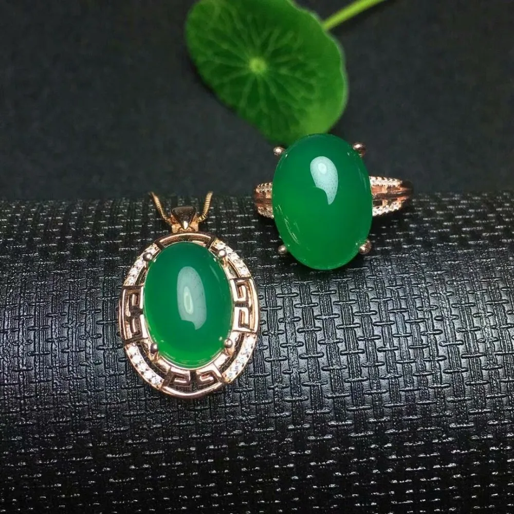 

SHILOVEM 925 silver natural green chalcedony Rings pendants rings wholesale open necklace Fine women gift new xktz1014j1216