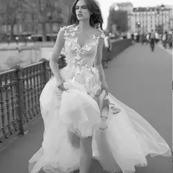 Бабочка кружева 2019 сексуальный тюлевый с открытой спиной Аппликации Линия свадебное платье в стиле бохо платье Sofuge Vestido De Noiva элегантное