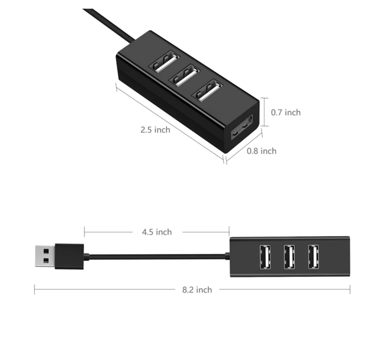 Высокоскоростной тонкий 4 порта USB 2,0 концентратор usb-разветвитель с кабелем для ноутбука ПК компьютер USB адаптер