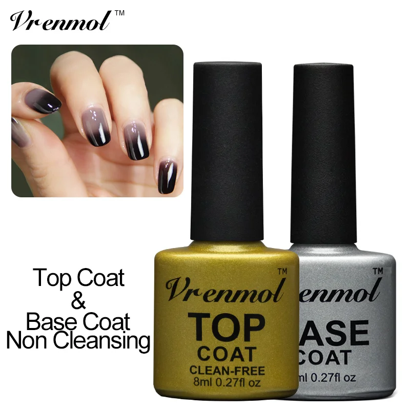 Vrenmol Long Lasting Top Coat Base Coat UV Gel Nail Polish Shiny Sealer