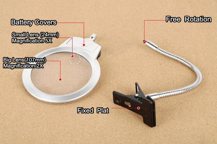 Светодиодный лампа лупы клип увеличительная лампа настольная лампа зажим настольный стол 2X 5X настольная Светодиодная лампа для чтения клип лампа