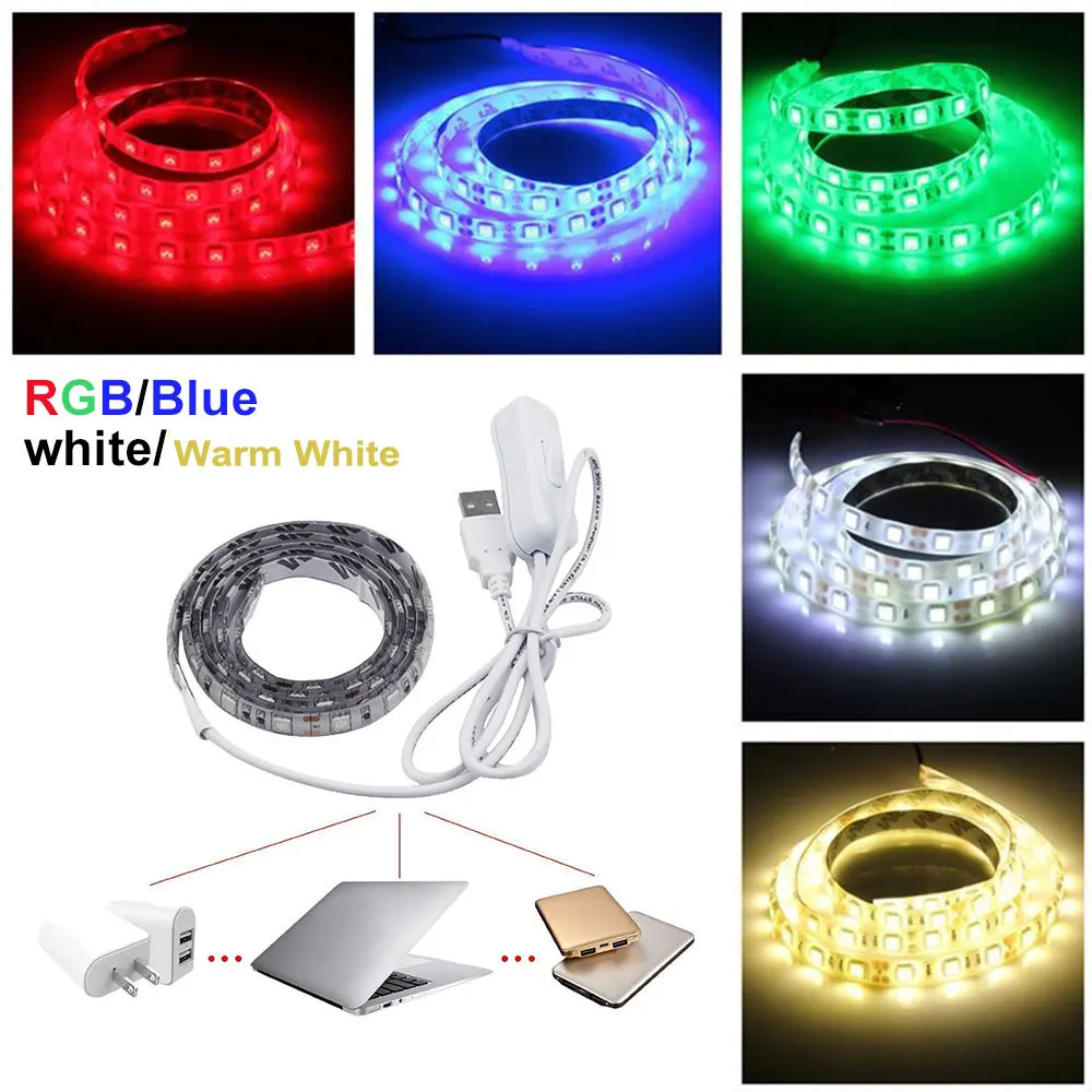 DC5V USB светодиодный ленточный светильник 0 5 м SMD 5050 RGB белый теплый