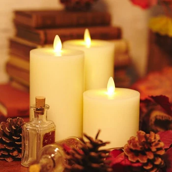 

Ksperway 3pcs/set Flameless Dancing Flame LED Real Wax Flat Top Candles with Remote and Timer Ivory