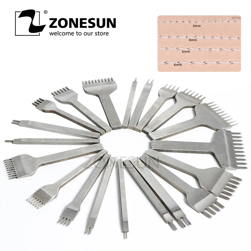 

ZONESUN 5mm Distance Leather Hole Punch Stitching Chisel Tool Hole Size 2.5mm Pricking Iron Diamond leather craft sewing tool