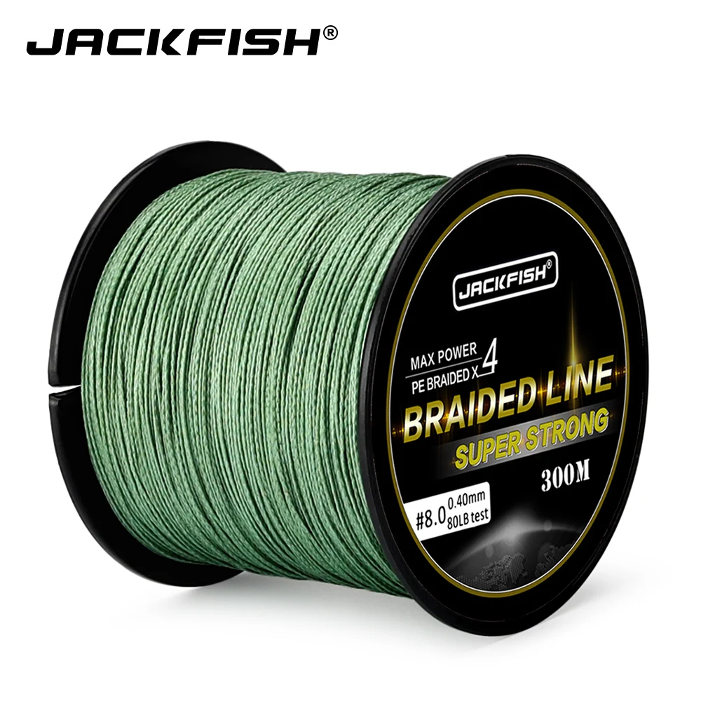 JACKFISH 300 M 4 ستراند سوبر قوي صنارة صيد بولي ايثيلين مجدول 10-80LB PE خيط صنارة الصيد الأسود لفائف الاسلاك الكارب الصيد المياه المالحة