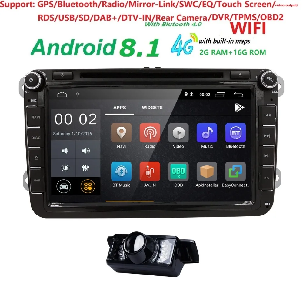 

Android 8.1 8''Car DVD Player For V W/Volkswagen/POLO/PASSAT/Golf/TOURAN/SHARAN Quad Core Wifi 4G USB GPS Navigation Radio 2GRAM