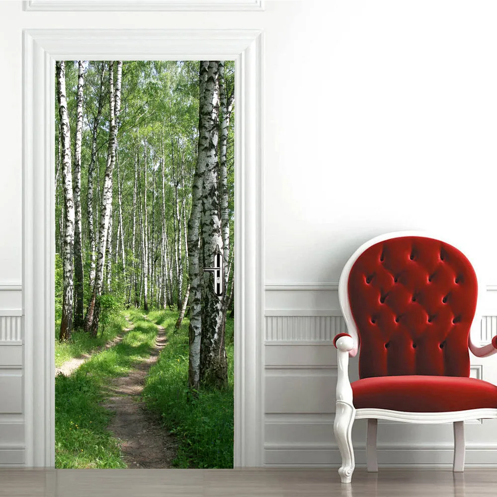 Креативная 3D наклейка на дверь с лесным тропинкой, самоклеющиеся обои для рукоделия, съемные водонепроницаемые наклейки на плакат, домашний декор, наклейки