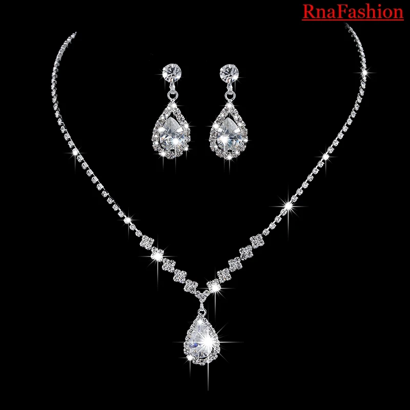 

RNAFASHION Crystal Bridal Jewelry Sets Silver Color Pendant Necklace Earrings Sets Wedding African Beads Jewelry Sets