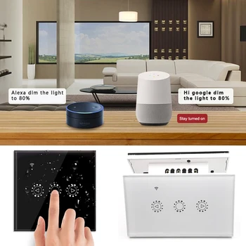 

220v Smart Light Switch Panel Wall Interrupter Control Switch with Light Bulb US/EU Standard Compatible Amazon Alexa Google Home