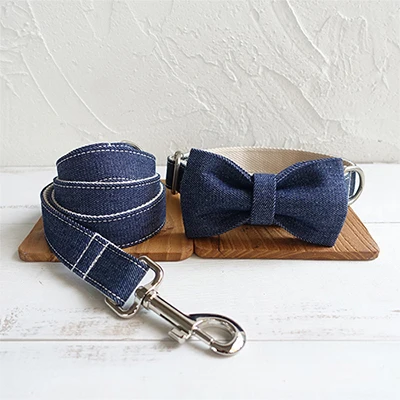 Bow Tie Collar Leash MUTTCO пряжка с гравировкой, розничная, самодизайн, воротник, белые джинсы, питомец, именная бирка, не теряющийся ошейник и поводок, 5 размеров UDC036 - Цвет: Bow Tie Collar Leash