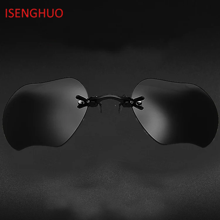 

ISENGHUO Mini Clip On Nose Sunglasses Men UV400 Vintage Round Sun Glasses Hacker Empire Matrix Morpheus Rimless Guy's Sunglasses