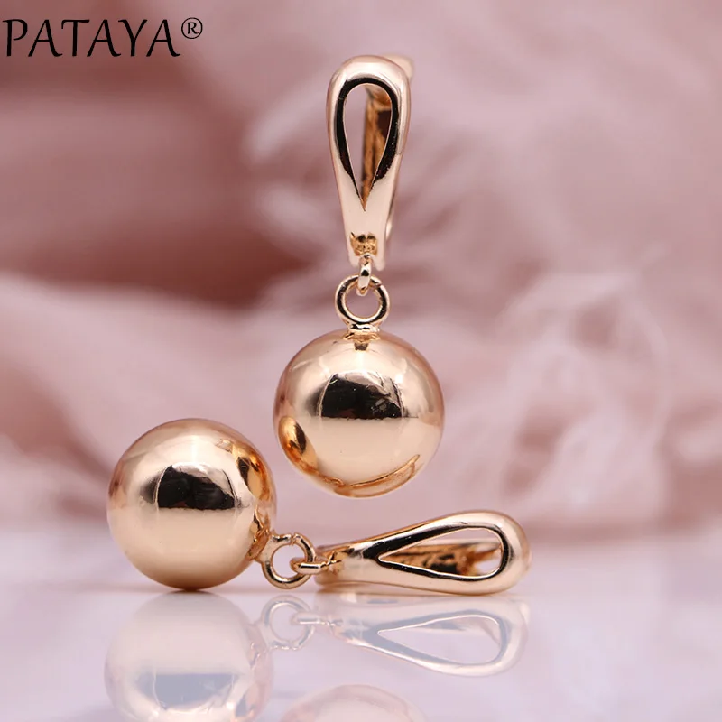 PATAYA новые белые полые сферические длинные серьги для женщин уникальные изысканные свадебные Простые Модные ювелирные изделия 585 розовое золото висячие серьги