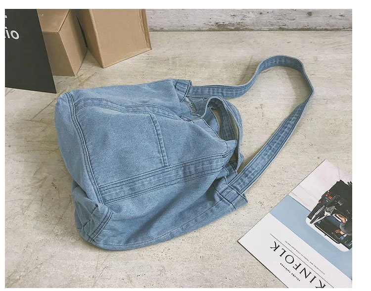 Большая мягкая джинсовая сутулящаяся сумка Повседневная джинсовая тканевая сумка для отдыха в Корейском стиле Модная японская модная сумка-мессенджер с верхней ручкой