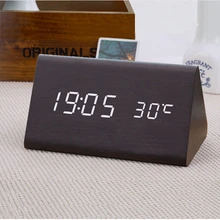 Despertador relojes de mesa decorativos Control sensor alarma temperatura doble pantalla electrónica LED reloj Vintage madera Digital