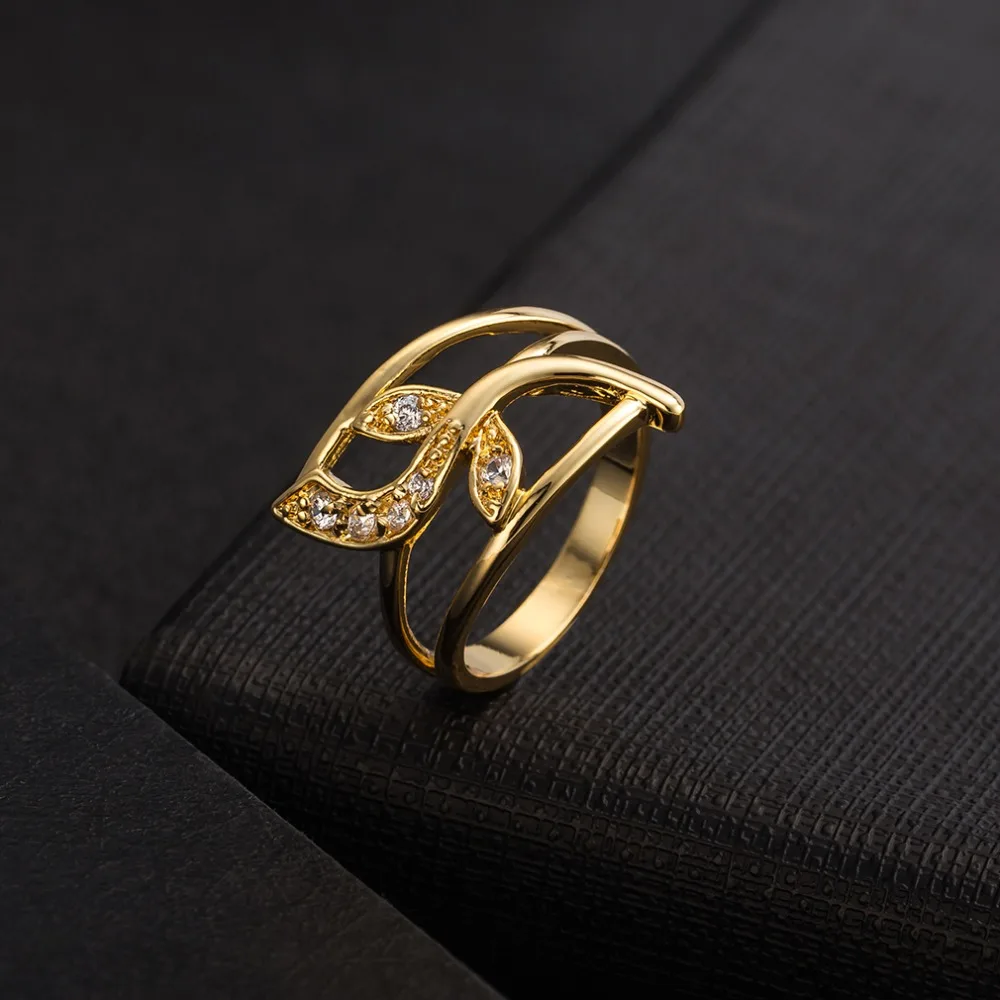 Элегантные листья цветок австрийский кристалл кольцо золотой цвет палец кольцо для женщин Свадьба классические простые ювелирные изделия