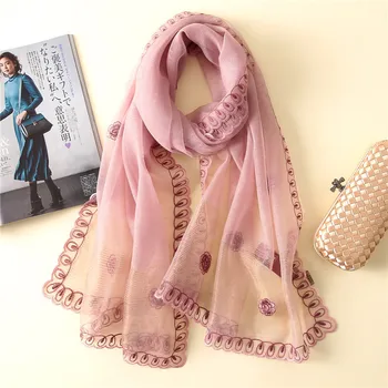 

2018 Luxury Brand Ombre Embroider Floral Silk Wool Scarf Shawl Women Fashion Quality Wrap Warm Stole Hijab Echarpe Foulard Sjaal