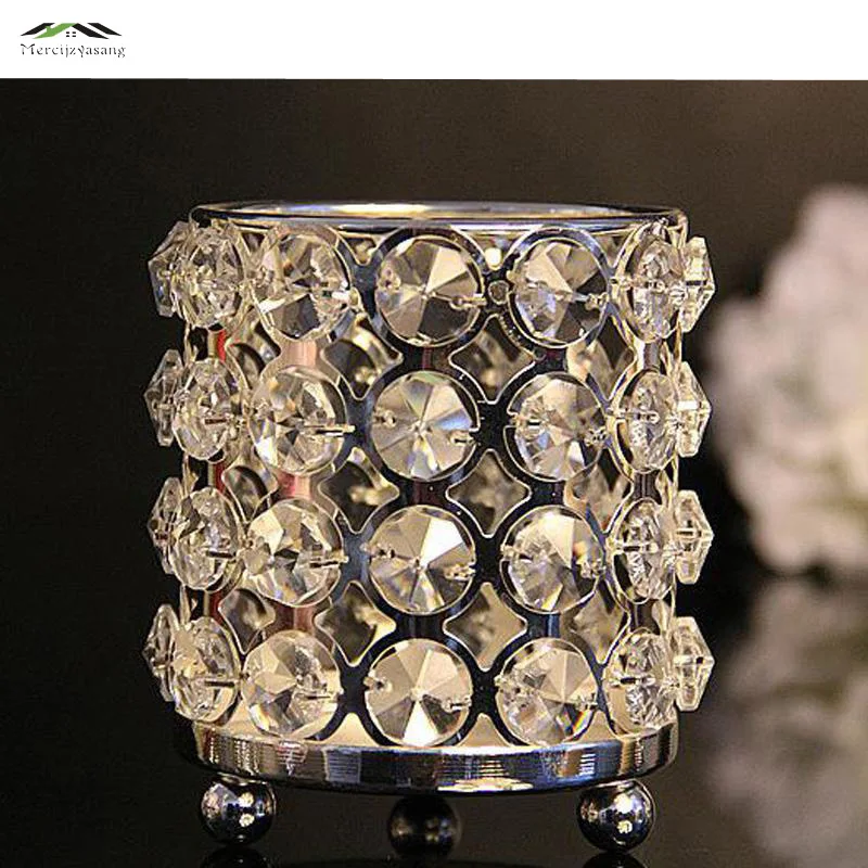 3pcs/lot New metal candle holders with crystals stand pillar silver