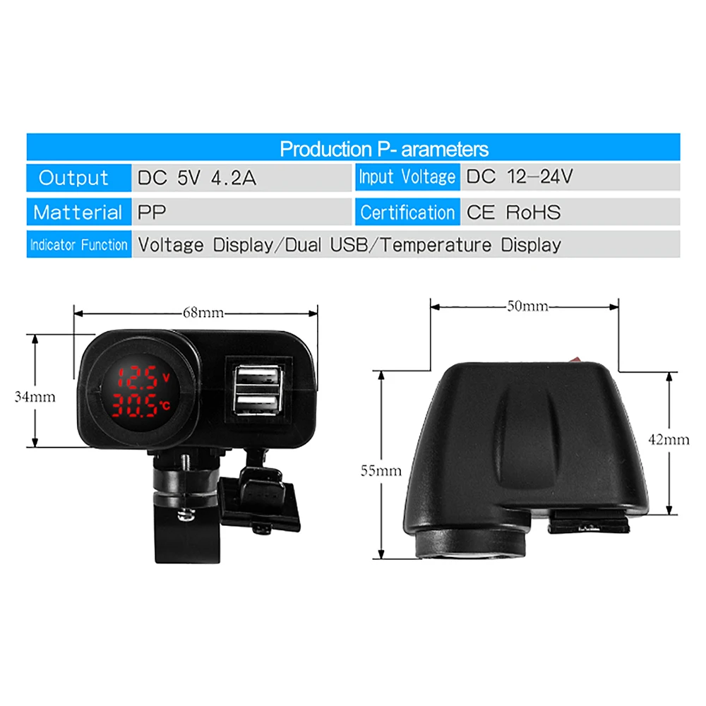 12 В 4.2A мотоциклетный двойной USB вольтметр зарядное устройство Moto 2.1A+ 2.1A 12 В до 5 В 15 Вт USB зарядное устройство с светодиодный дисплей розетки дропшиппинг