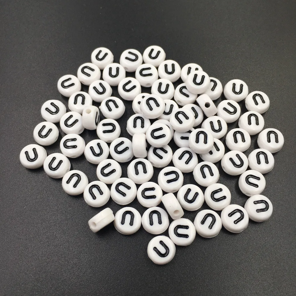 

Wholesale 3600PCS 4*7MM Flat Round Coin Shape Acrylic Single Letter U Beads White DIY Jewelry English ABC Alphabet Beads