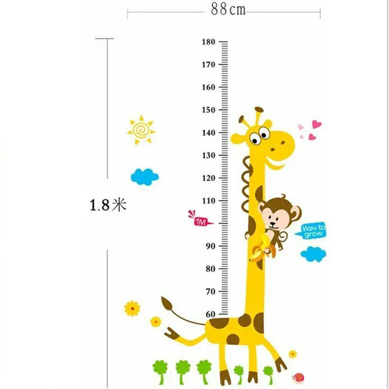 Мультяшные Животные Жираф Обезьяна Дети измерение роста диаграмма настенные стикеры милые детские комнаты стены Искусство DIY Декор