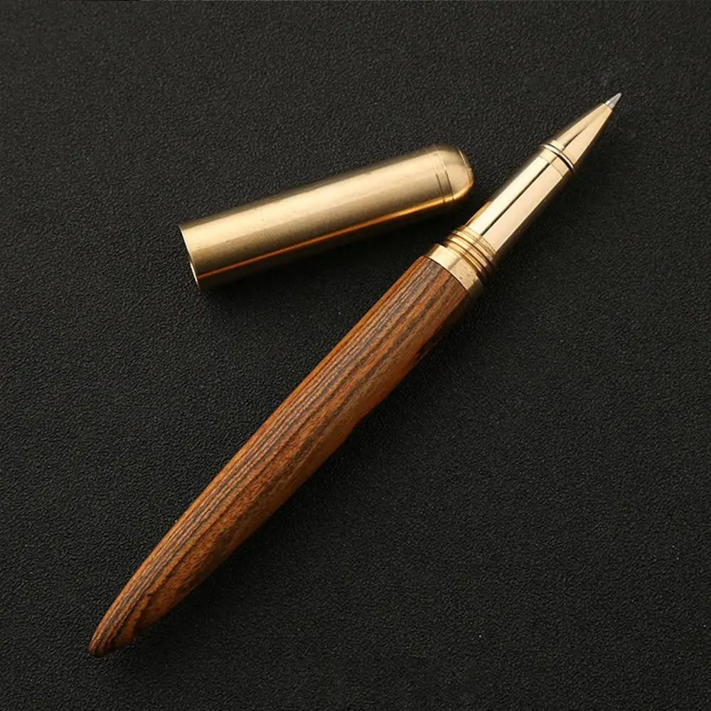 High Quality Handmade vintage Brass gift sign pen Gel ink pen with clip Black ink Pure Copper Pen for travel, office, business - Цвет: YELLOW