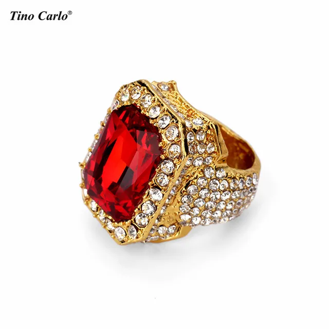 Royal Retro Sparkling Big Square Red Stone Full CZ Crystal Ring Women