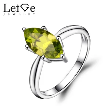 

Leige Jewelry Solitaire Ring Natural Peridot Wedding Rings 925 Sterling Silver Marquise Cut Gemstone August Birthstone Ring