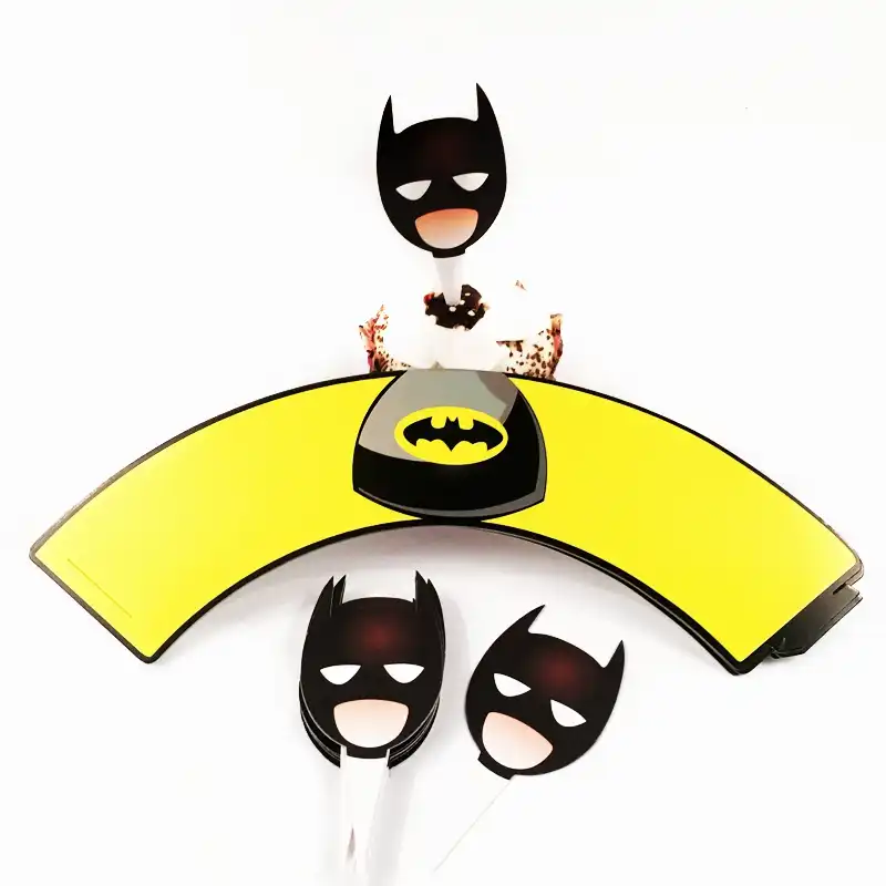 24pcs Paper Cupcake Wrappers Topper Batman Superman Theme Happy