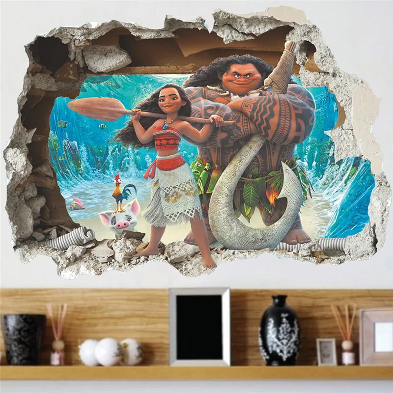 3d эффект Моана Наклейки на стены для детской комнаты мультфильм фильм vaiana наклейки на стены ПВХ Моана Мауи плакат diy обои плакат