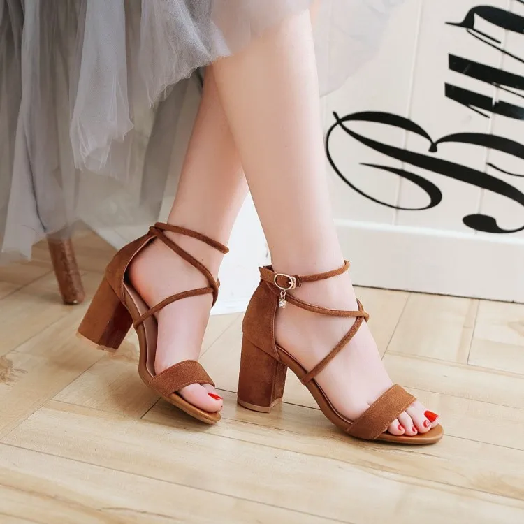 

Big Size 11 12 13 14 High heels sandals women shoes woman summer ladies Open toes button up a hundred pairs of thick heels