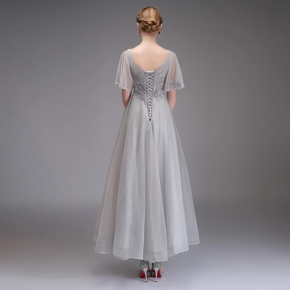 Ssyfashion новое платье подружки невесты невеста банкет элегантный серый Кружево аппликациями торжественное платье Пользовательские Robe De Soiree
