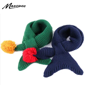

Children Winter Warm Knitted Scarves Baby Boys Girls Solid Color Ski Scarf Neck Warm Soft Knitting Child Mermaid Scarf Bufandas