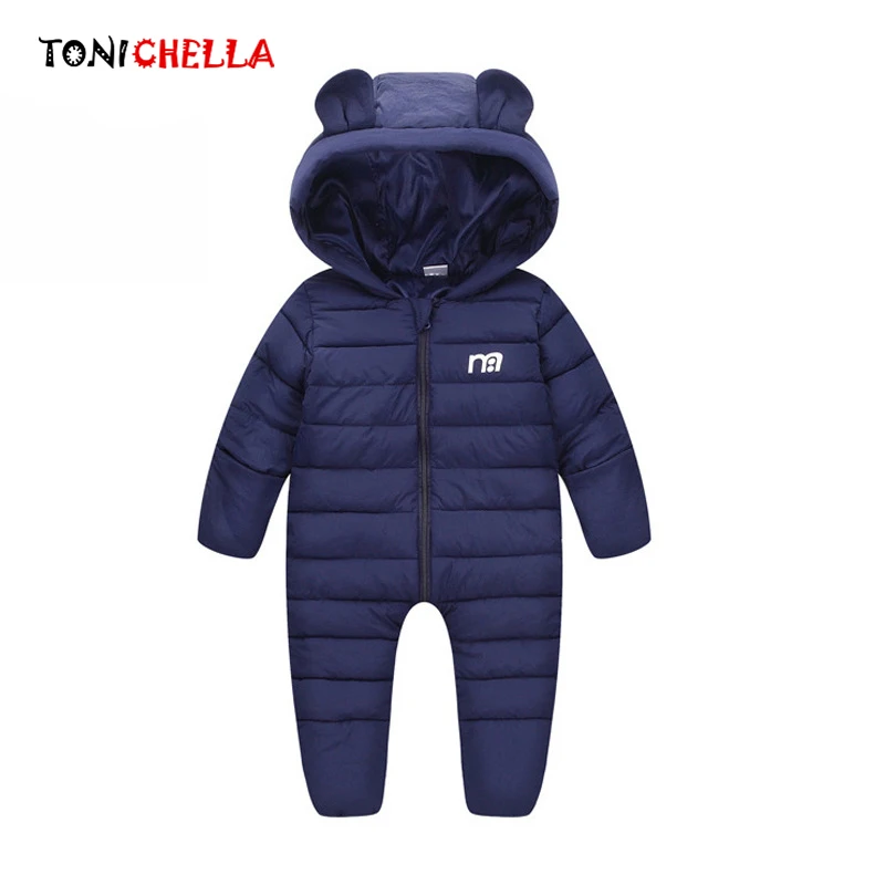 

Winter Baby Rompers Thick Warm Snowsuit Children Hooded Jumpsuit Autumn Solid Color Kids Overalls Boys Girls Clothes CL5539