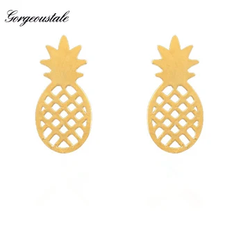 

Wholesale Gold Color Pineapple Earrings For Women Pendientes Hombre Stainless Steel Stud Earring Fashion Jewelry BFF Gifts