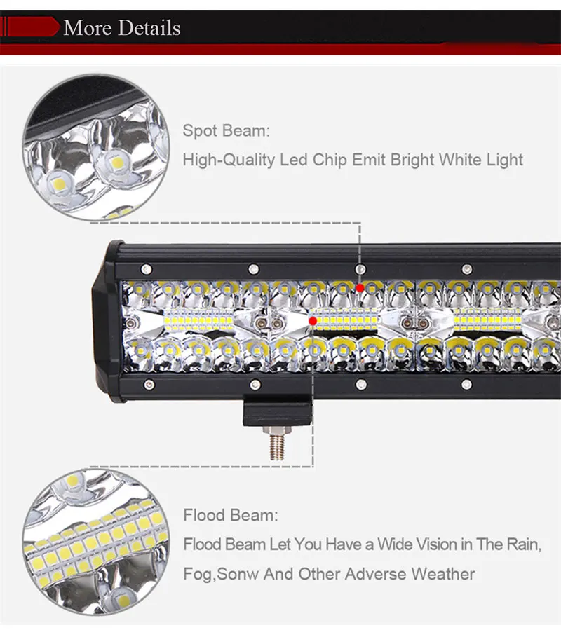 JSLMin светильник-бар, светодиодный светильник для внедорожников 1" 360 Вт 20" 420 Вт 2" 480 Вт, трехрядные прямые комбинированные балки, Led 4x4 аксессуары, точечные прожекторы