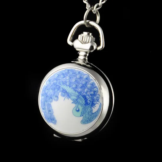 

wholesale peacock women ladies girls necklace pocket watch chain freeship