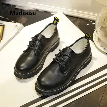 

Marlisasa Women Classic Comfortable Platform Shoes Lady High Quality Black Pu Leather Lace Up Shoes Cool Anti Skid Shoes F2418
