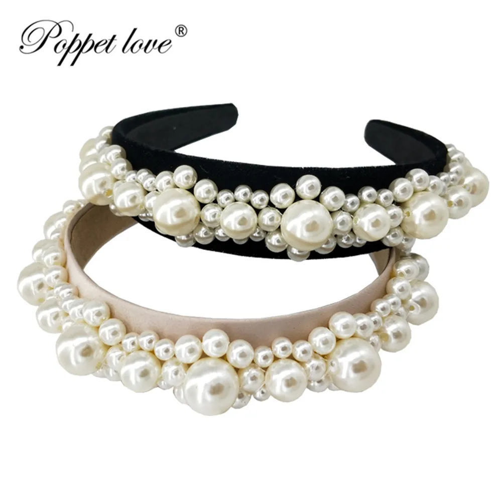 Романтические свадебные полный большой резинки для волос с жемчугом аксессуары для волос Женская мода эластичный белый Импозантные украшения тиара подарок украшения