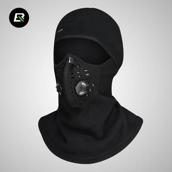 

ROCKBROS Winter Fleece Cycling Headwear with Full Face Mask Bicycle Cap Riding Hat Windproof Bike Scarf for Head Neck Face Black