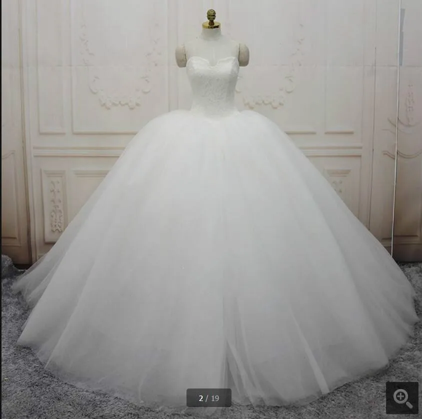 

Vestido De Festa Ball gown white lace wedding dress real picture strapless sweetheart neck puffy princess bride dress