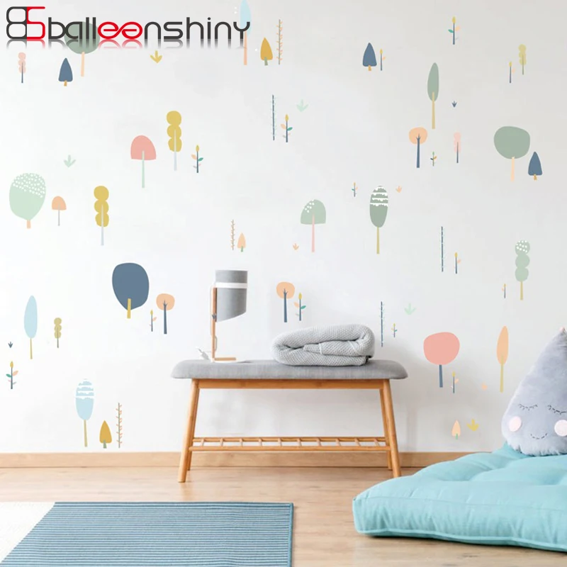 

BalleenShiny Cartoon Sapling Trees Wall Sticker Nordic Style Plant Bedroom Living Room Decorative Poster Home Office Mural Decal