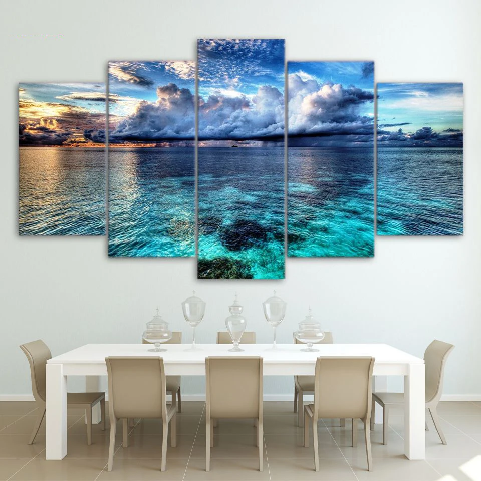 

Modern Abstract Canvas 5 Panel Beautiful Sea Landscape Printed Painting Wall Art Modular Posters Pictures For Living Room Decor