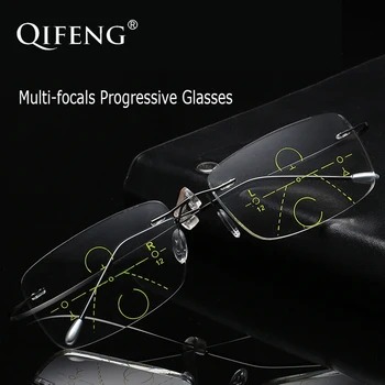 

QIFENG Multi-focus Progressive Reading Glasses Men Rimless Diopter Presbyopic Male Eyeglasses +1.0+1.5+2.0+2.5+3.0+3.5 QF209