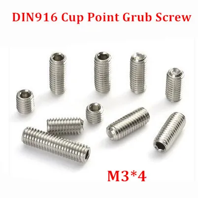 

200pcs M3*4 DIN916 Hex Socket Cup Point Set Screws 304 Stainless steel Hexagaon Grub Screw