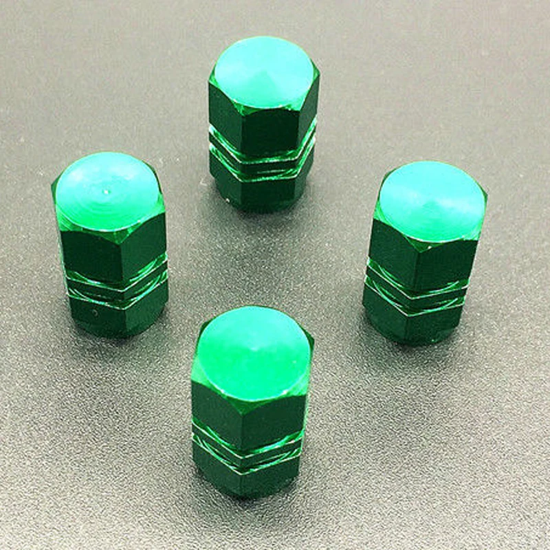 4pcs/set  Universal Aluminum Car Wheel Tire Tyre Valve Air Stem Cap Cover Green