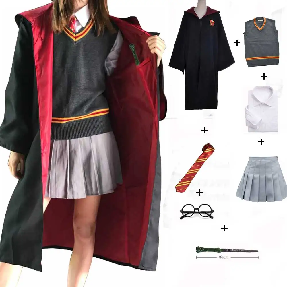 

Gryffindor Hufflepuff Slytherin Ravenclaw Costume Hermione Granger Cosplay Robe Skirt Glasses Uniform Halloween Costume