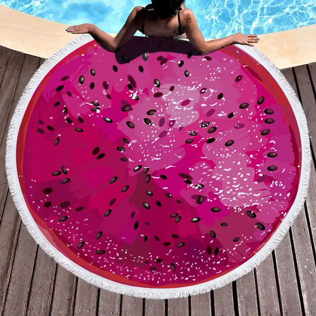 Fruit Orange Lemon Watermelon Tomatoes Printed Large Oversized Round Beach Towel Microfiber Serviette De Plage Thick Terry Cloth